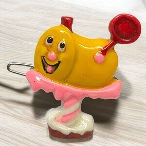 Vintage Happy Face Banana Split Hair Clip Ice Cream Hand Painted Pink Details
